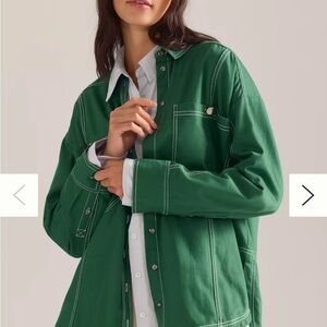 Anthropologie Pilcro Forest Green Oversized Denim Button Down Shirt